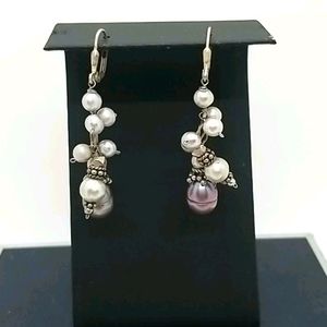 Cluster pearl drop earrings